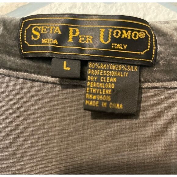 Vintage Seta Per Uomo shirt Italy. Black, grey silk blend sz L - Picture 7 of 7